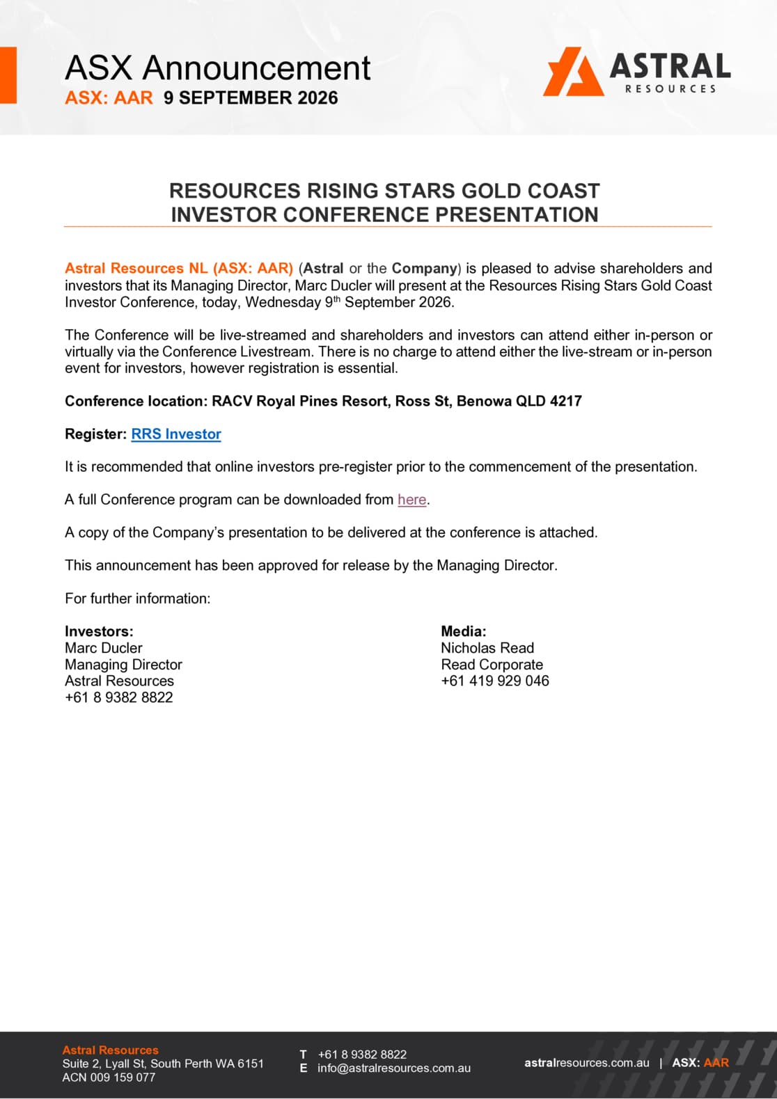 Resources Rising Stars Investor Conference Presentation